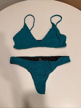 Mai Teal Ribbed Triangle Bikini Top and Bottom Set